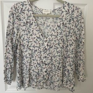 Sezane Floral V-Neck Peasant Blouse
